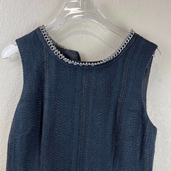 Karl Lagerfeld Paris Black Dress 6 Tweed Sheath Embellished Preppy Classic - Picture 3 of 13